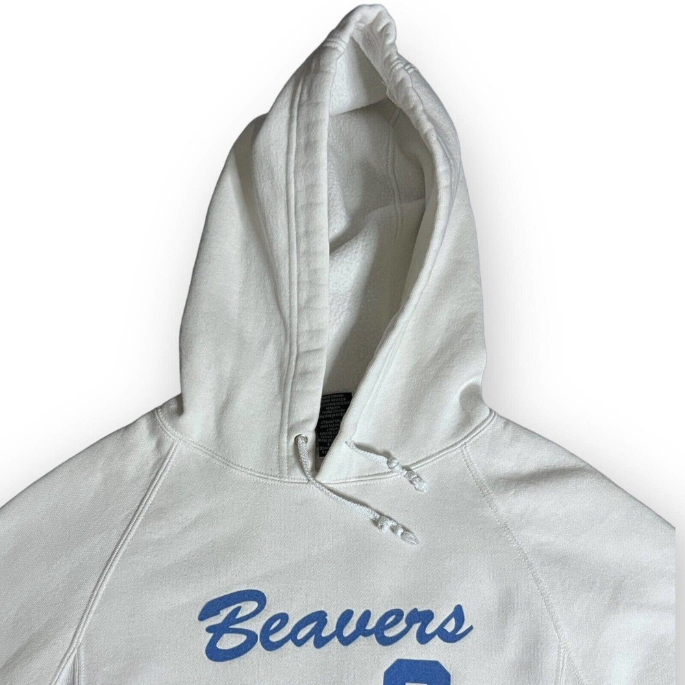 Roots Canada Athletics Women's White & Blue Flocked Graphic Beavers Hoodie Sz S - Picture 4 of 13